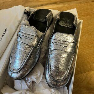 Isabel Marant crack leather silver fezzy loafer size 36